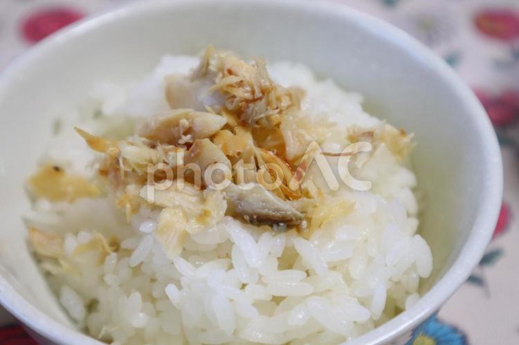 鯖フレークを乗せたご飯 鯖,フレーク,鯖フレークの写真素材