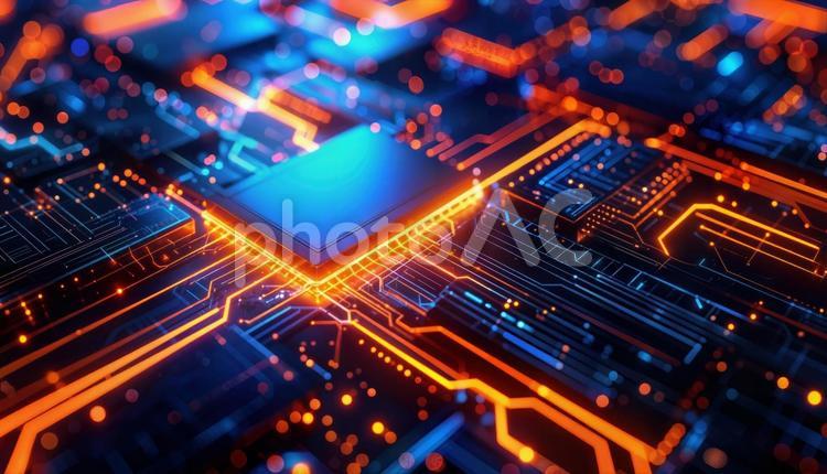 光り輝くCPUと未来的な電子回路 cpu,チップ,電子回路の写真素材