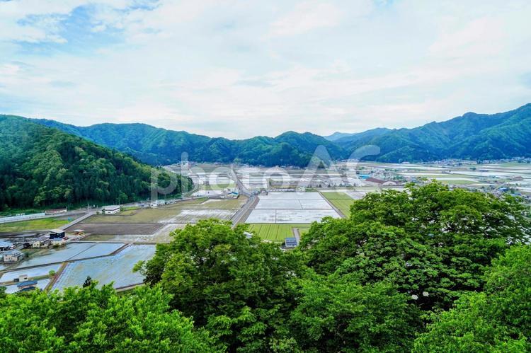 福井県の大野城天守から見る大野の景観 大野,城,天守の写真素材