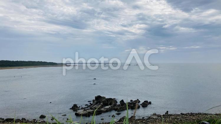 水平線　海　地磯 釣り,地磯,岩の写真素材