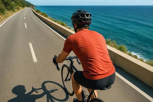 自転車ツーリング 海沿サイクリング男性2 自転車ツーリング 海沿サイクリング男性2の写真