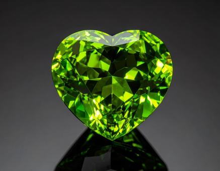 ペリドット　ハートシェイプカット　黒背景の写真