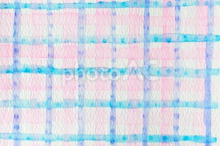 ピンクと水色のチェック手描き水彩背景 チェック,チェック柄,ピンクの写真素材