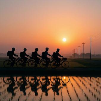通学自転車の朝 通学自転車の朝の写真