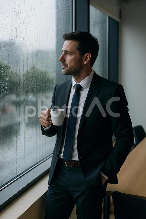 雨の日のコーヒーブレイク 雨,コーヒー,ブレイクタイムの写真素材