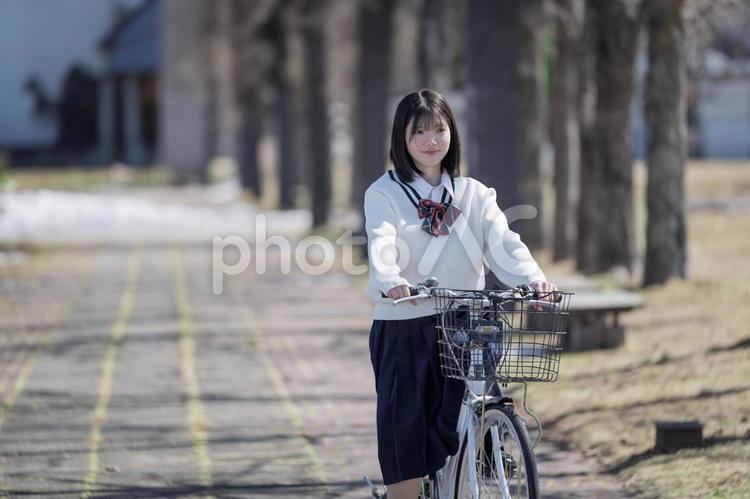 学生と自転車 学生,女子生徒,高校生の写真素材