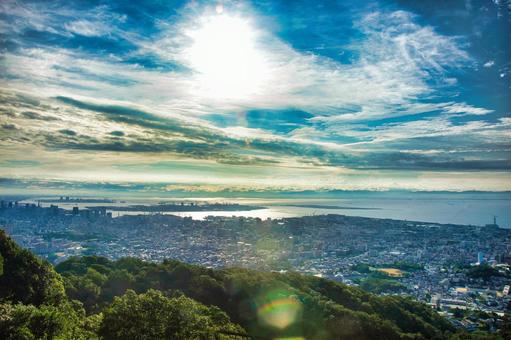 神戸市長田区 高取山の風景 神戸市長田区 高取山の風景 街並み,都会,青空の写真素材