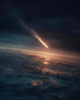 空を切り裂く、巨大な火球が海面に迫る瞬間 空を切り裂く、巨大な火球が海面に迫る瞬間の写真