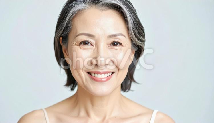 肌がきれいで若く見える50代の日本人女性 50代,女性,40代の写真素材