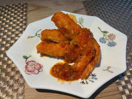 殻付き海老のチリソース エビチリソース,海老チリ,海老の写真素材