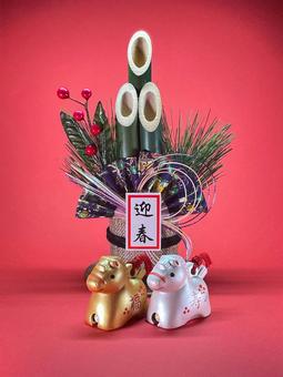 年賀状素材・干支・午年・門松 年賀状,年賀状素材,干支の写真素材