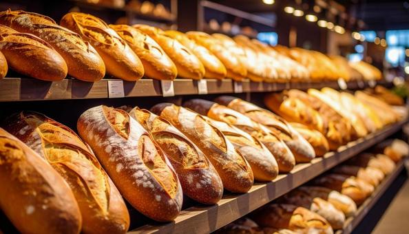 店頭で売られているフランスパン 店頭で売られているフランスパンの写真