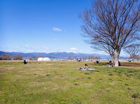 烏丸半島から見る比良山 びわ湖,湖,山の写真素材