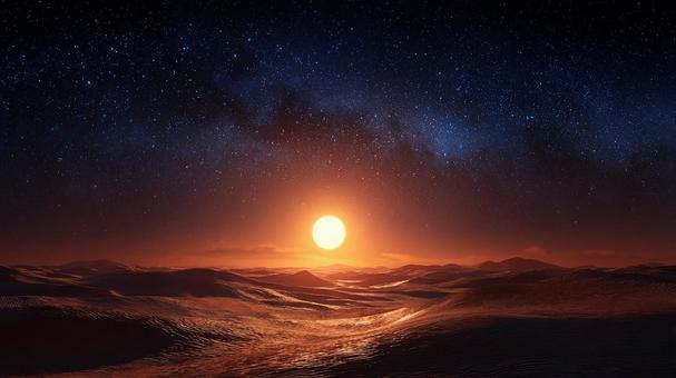 静寂な夜の砂漠に広がる満点の星空 静寂な夜の砂漠に広がる満点の星空の写真