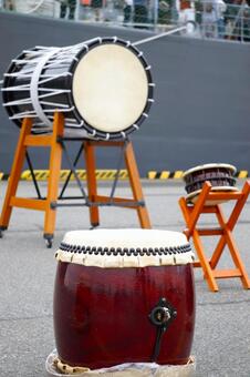 準備された和太鼓4　楽器素材　風景 和太鼓,太鼓,楽器の写真素材