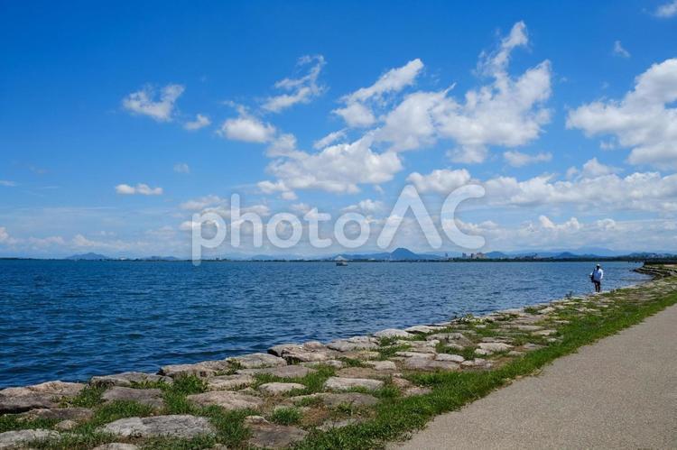 湖畔の景色（琵琶湖） 琵琶湖,風景,湖の写真素材
