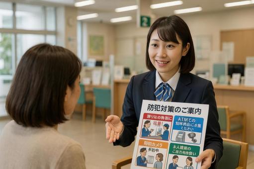 金融機関で防犯説明の写真