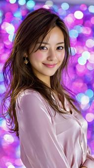 光の玉ボケを背景にした華やかな女性 光の玉ボケを背景にした華やかな女性の写真