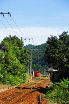 島根県-津和野駅 島根県-津和野駅 津和野駅,線路,山口線の写真素材