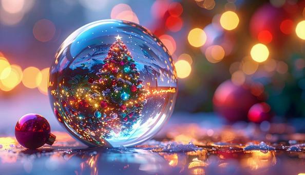 暖かな光に包まれたクリスマスと水晶玉 暖かな光に包まれたクリスマスと水晶玉の写真