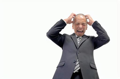 パニックで頭を抱えるスーツの中年男性 パニックで頭を抱えるスーツの中年男性 ビジネス,男性,悩むの写真素材