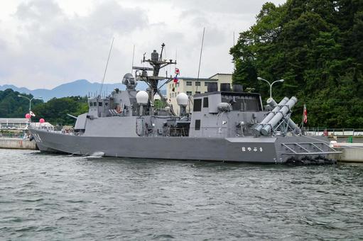 The Maritime Self-Defense Force's missile boat Hayabusa at anchor, JPG