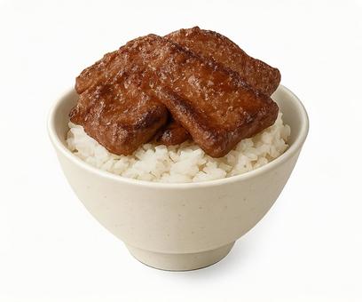 お茶碗に入った美味しそうな肉オンザライス お茶碗に入った美味しそうな肉オンザライスの写真