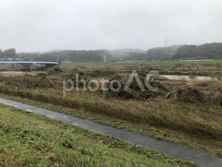 2019年台風後の阿武隈川 台風,河川,被害の写真素材