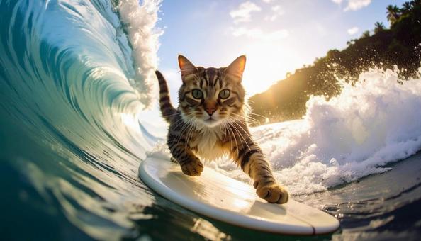 サーフィンをする猫03 サーフィンをする猫03の写真