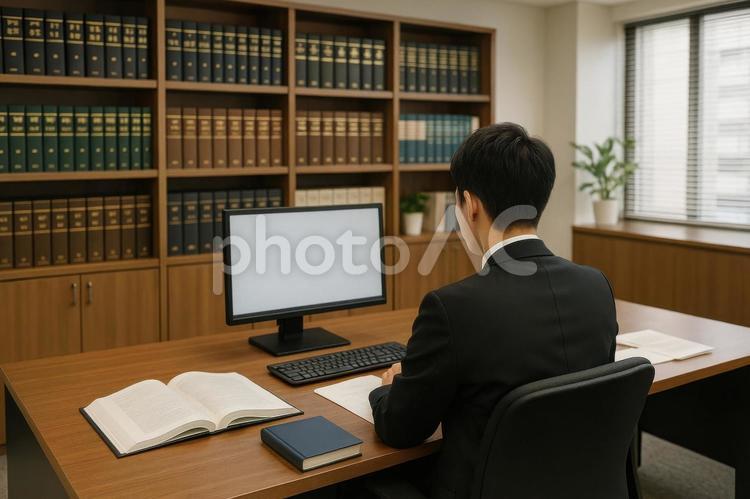 弁護士が裁判資料を確認 弁護士,男性,スーツの写真素材