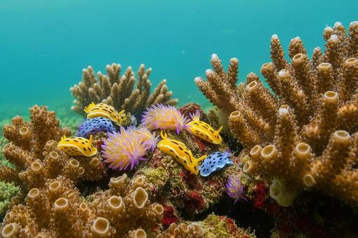 サンゴ礁とウミウシたち サンゴ礁とウミウシたちの写真