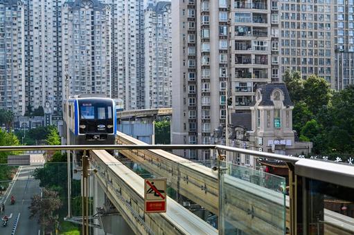 重慶・モノレール 重慶,モノレール,都市交通の写真素材