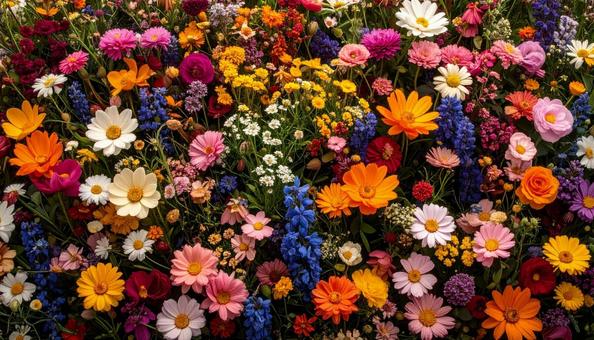 花畑を真上から見た背景写真素材 花畑を真上から見た背景写真素材の写真