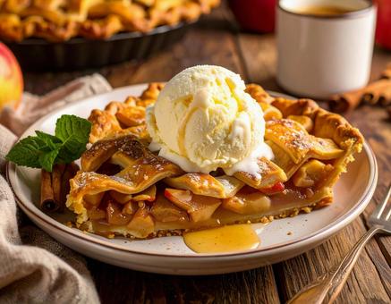 アイスクリーム添えのアップルパイ アイスクリーム添えのアップルパイの写真