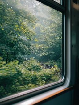 森を抜ける列車の窓から 森を抜ける列車の窓からの写真
