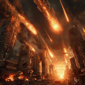 炎と煙に覆われた都市の光景 炎と煙に覆われた都市の光景の写真