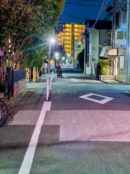 夏の都会の夜の散歩をする親子 夏の都会の夜の散歩をする親子 夜,乳母車,散歩の写真素材