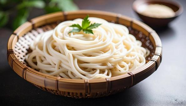 ざるに盛られたうどんの麺 ざるに盛られたうどんの麺 の写真
