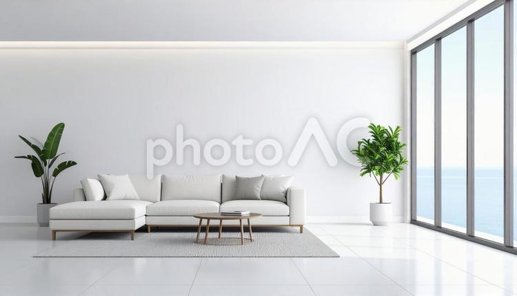 白を基調としたシンプルなリビングルーム リビングルーム,シンプル,お洒落の写真素材