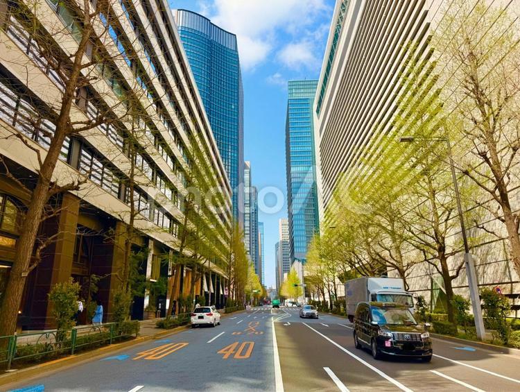 丸の内のストリートと高層ビル群 青空,空,ブルースカイの写真素材