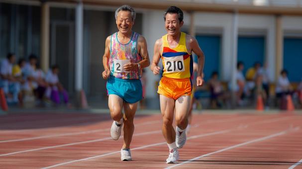 陸上競技を楽しむ中年・シニア男性14 陸上競技を楽しむ中年・シニア男性14の写真
