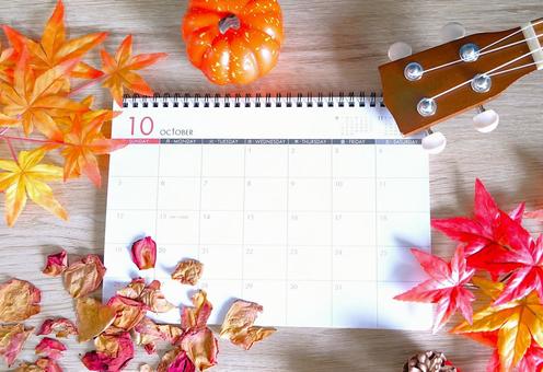10月のカレンダー、秋の自然 10月のカレンダー、秋の自然 ウクレレ,紅葉,秋の写真素材