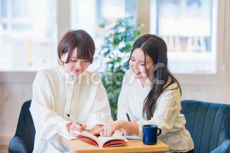 勉強を教える女性と勉強する女性 家庭教師,資格,先生の写真素材