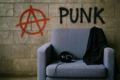 パンクな部屋と、壁のアナーキーマーク パンク,サブカルチャー,部屋の写真素材