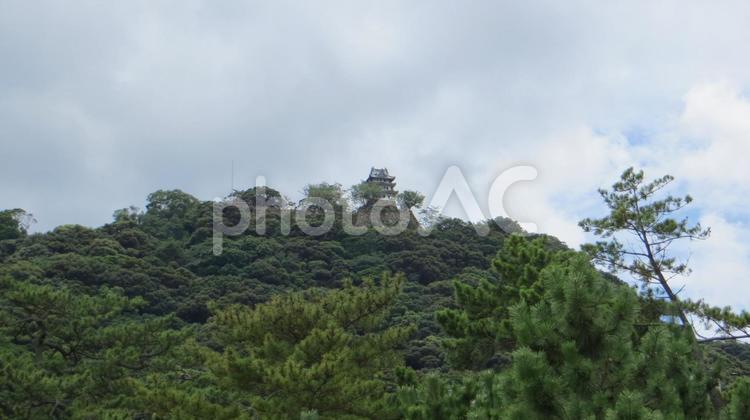 洲本城　大浜海水浴場からの遠望 洲本城,三熊城,山城の写真素材