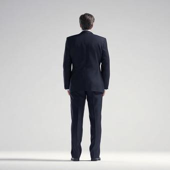 自信に満ちた後ろ姿：スーツを着た男性の写真