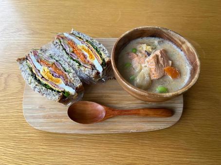 Photo, sandwich, millet bread, egg sandwich, 