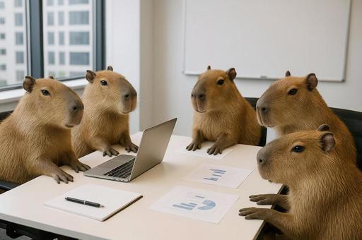 真剣なカピバラ会議 真剣なカピバラ会議の写真