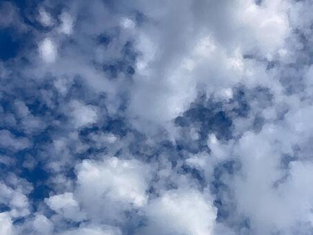 水彩風の空 空,雲,水彩画の写真素材