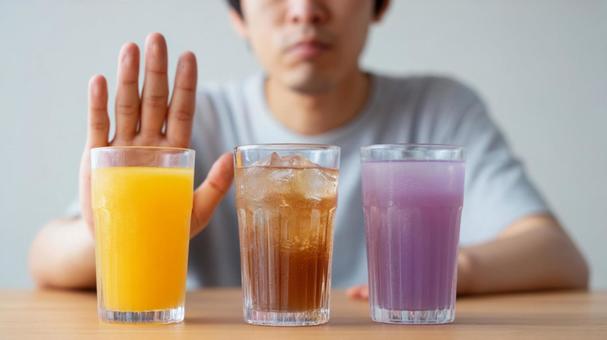糖質制限 ジュースを拒む男性 糖質制限 ジュースを拒む男性の写真